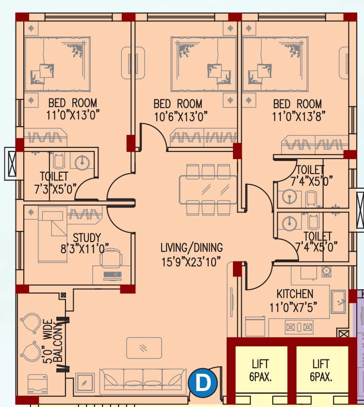 3.5 BHK Flat in Space Clubtown Gateway in New Town, Kolkata - Image 889373