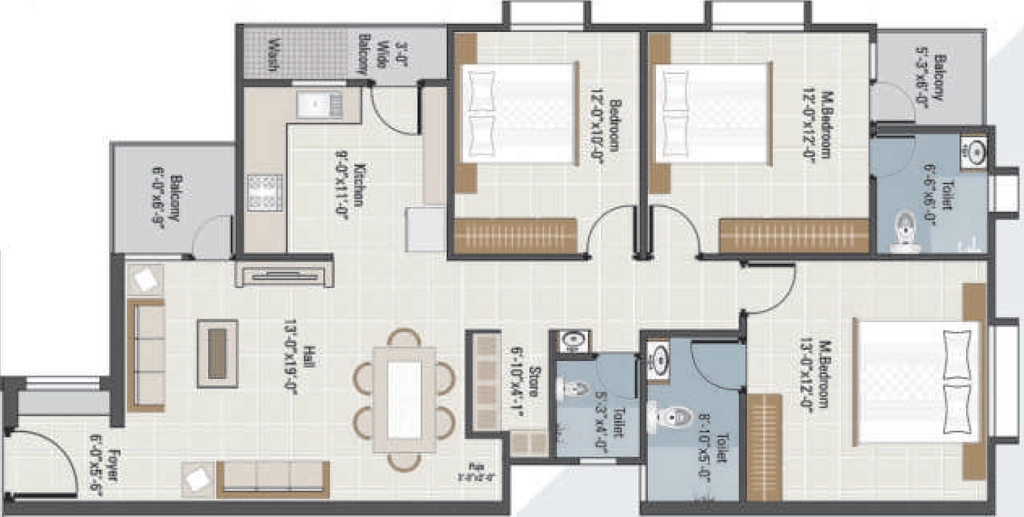 3 BHK Flat in Uma Yogiraj Dreams in Alkapuri, Vadodara - Image 891330