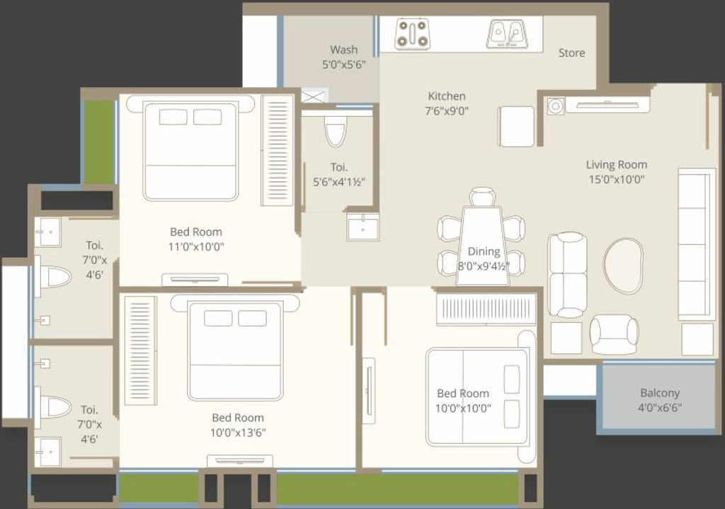 3 BHK Flat in Vihav Skyone in Bhayli Road, Vadodara - Image 891493