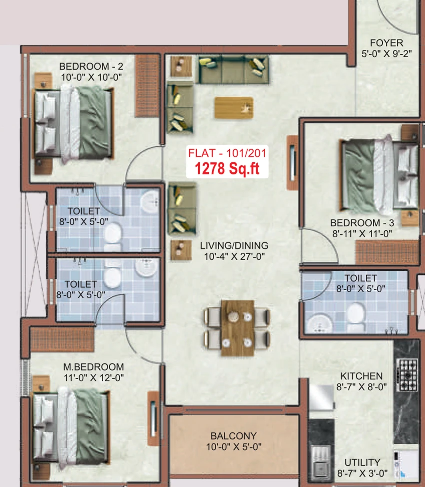 3 BHK Flat in Elite Sai Krupaa in Tondiarpet, Chennai - Image 892234