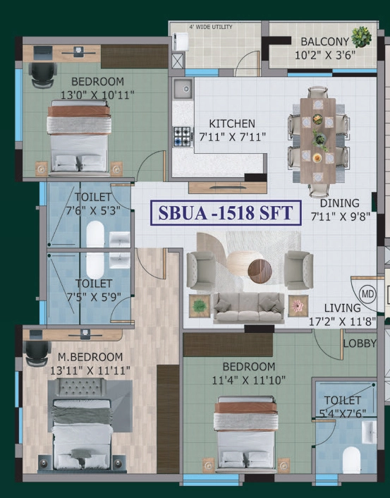 3 BHK Flat in Mahaveer Chamundi Amber Woods in Kanakapura, Bangalore - Image 892609