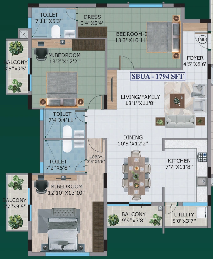 3 BHK Flat in Mahaveer Chamundi Amber Woods in Kanakapura, Bangalore - Image 892611