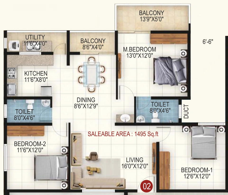3 BHK Flat in RRL Palm Altezze in Varthur, Bangalore - Image 892628