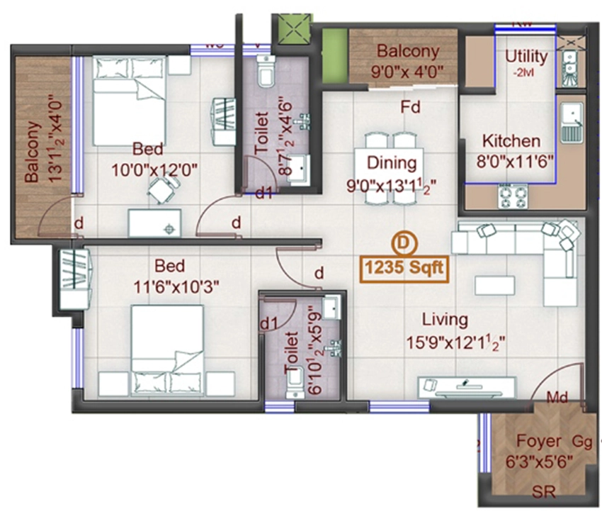 2 BHK Flat in Built Chandana Tower in Korattur, Chennai - Image 892962