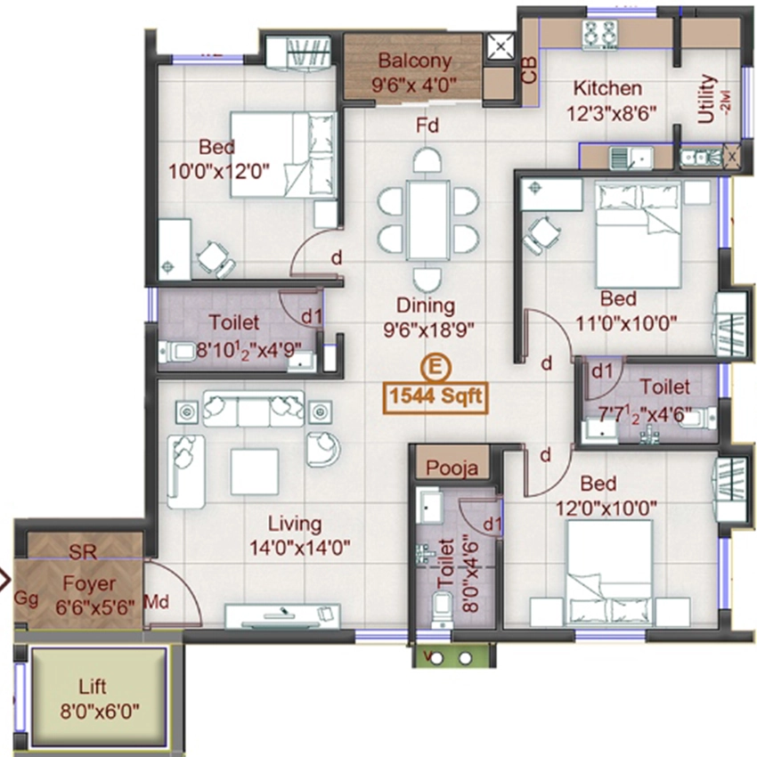 3 BHK Flat in Built Chandana Tower in Korattur, Chennai - Image 892964
