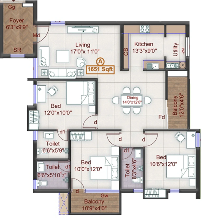 3 BHK Flat in Built Chandana Tower in Korattur, Chennai - Image 892966