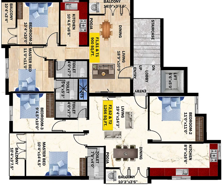 Floor Plan of Eeshani Poornimaa Apartment in Pallavaram, Chennai - Image 356630