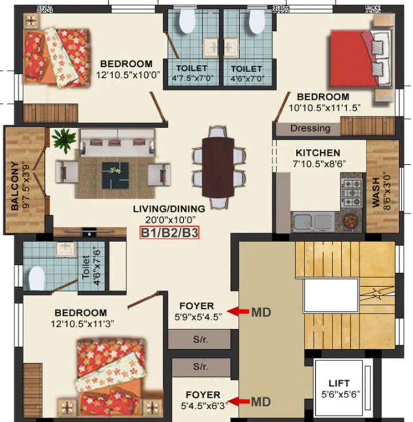3 BHK Flat in Acacias Tulip in Ashok Nagar, Chennai - Image 893002