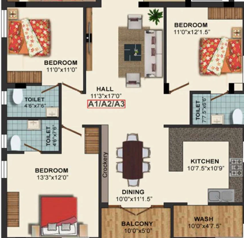 3 BHK Flat in Acacias Tulip in Ashok Nagar, Chennai - Image 893003