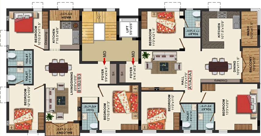 Floor Plan of Acacias Tulip in Ashok Nagar, Chennai - Image 356667