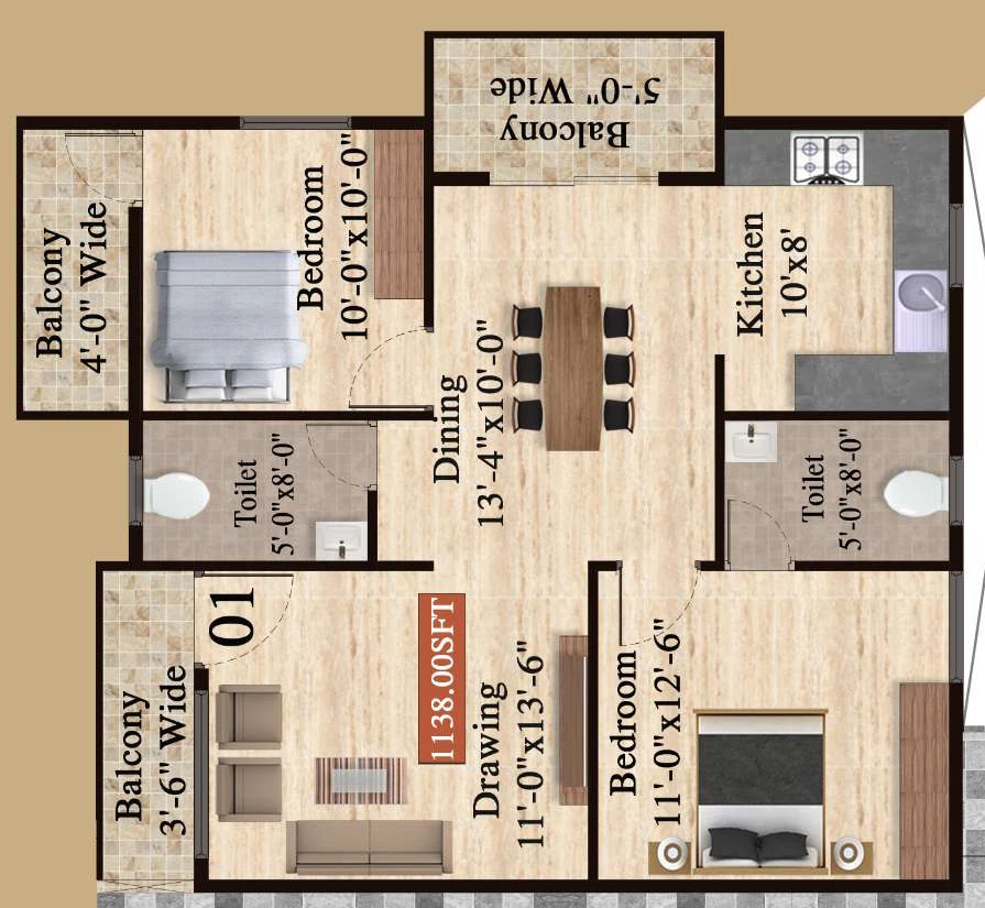 2 BHK Flat in Chaitra Greenwoods in KR Puram, Bangalore - Image 893022