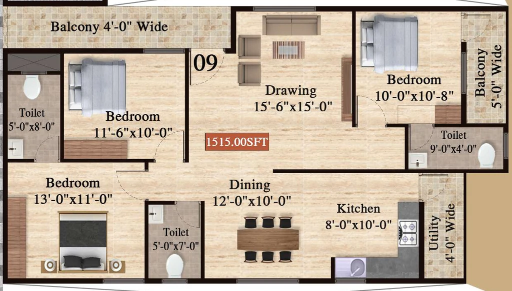 3 BHK Flat in Chaitra Greenwoods in KR Puram, Bangalore - Image 893024