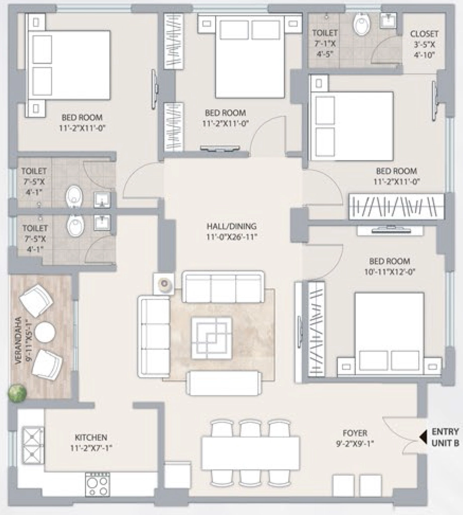 4 BHK Flat in Nirmala The 96 in Lake Town, Kolkata - Image 893247