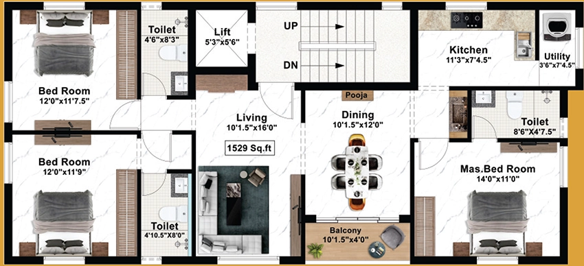 3 BHK Flat in Indus Palmyra in Shenoy Nagar, Chennai - Image 893365