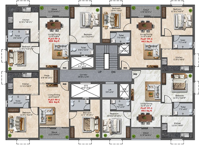 Floor Plan of MS Charan Paradise in Perungudi, Chennai - Image 357217