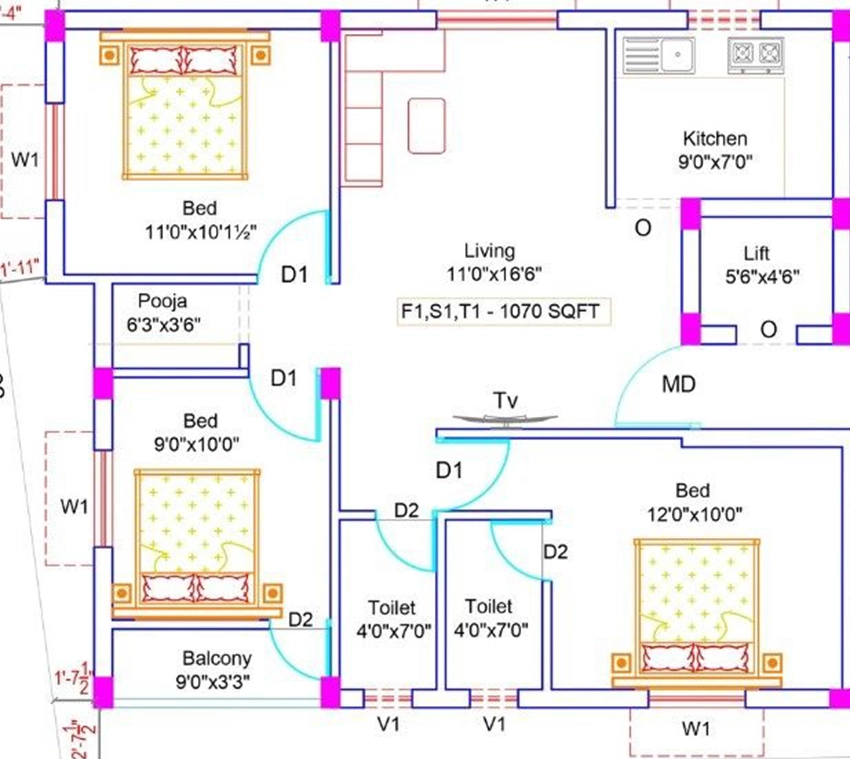 3 BHK Flat in RK Sai Ashwanthika in Keelkattalai, Chennai - Image 893380