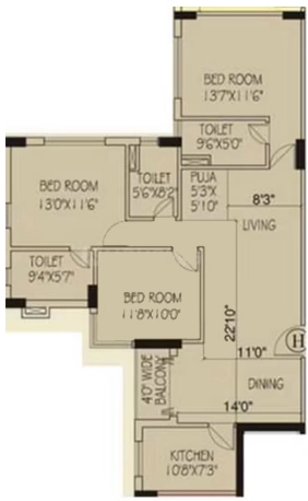 3 BHK Flat in Avani Oxford 1 in Lake Town, Kolkata - Image 903698