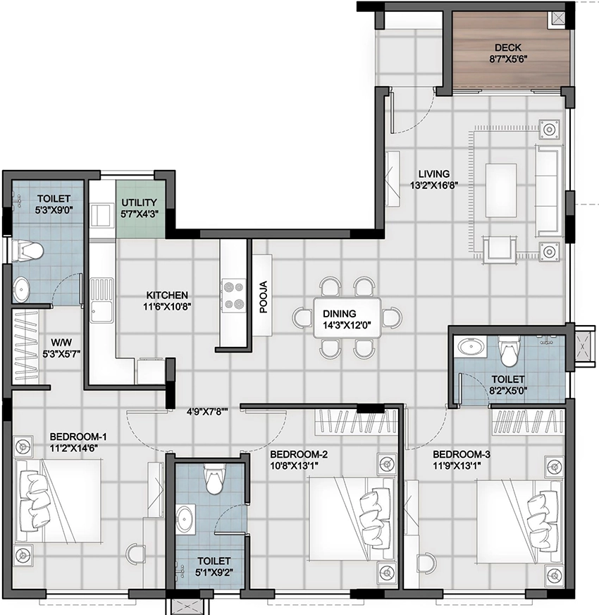 3 BHK Flat in Alda Ayan in Thiruvanmiyur, Chennai - Image 893838