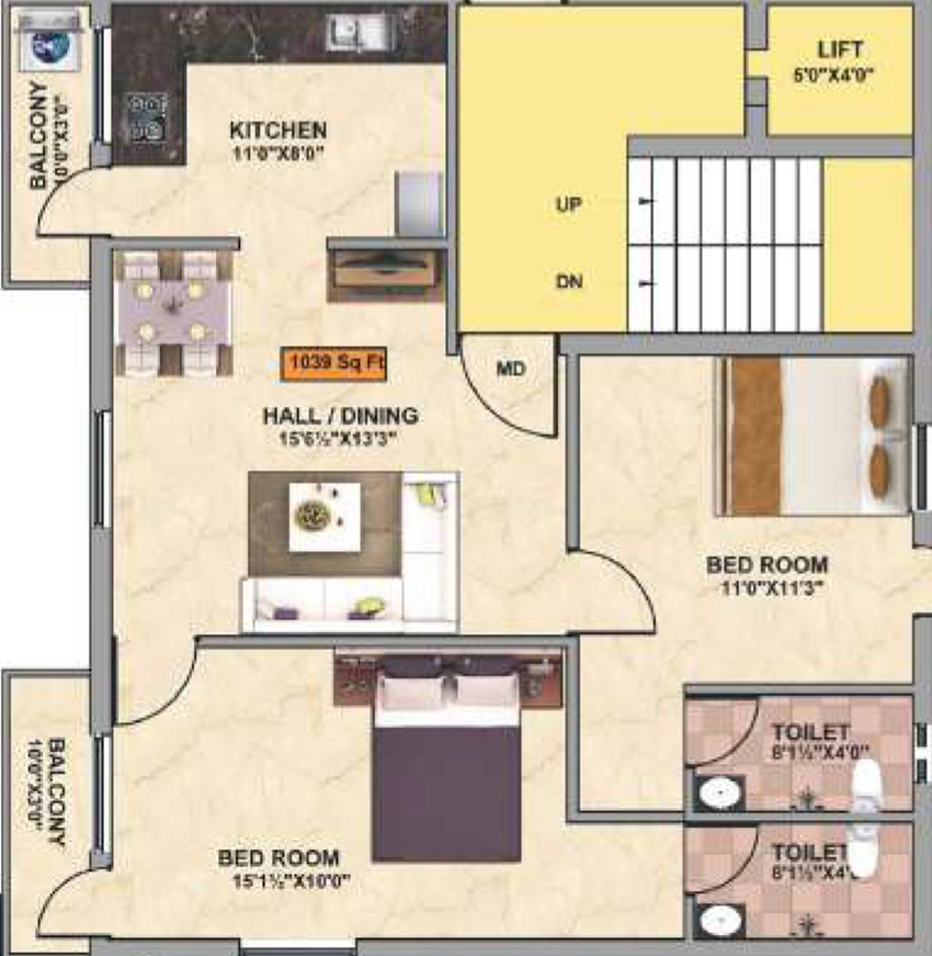2 BHK Flat in Ramkhar Milkyway in Ponniammanmedu, Chennai - Image 894255