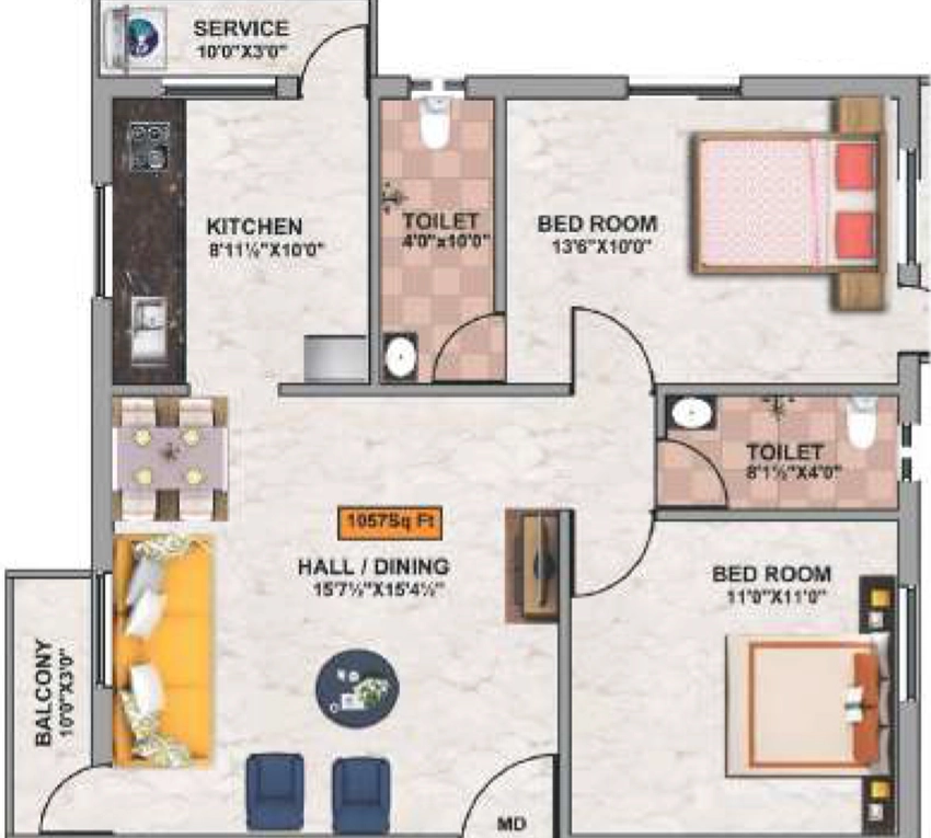 2 BHK Flat in Ramkhar Milkyway in Ponniammanmedu, Chennai - Image 894256