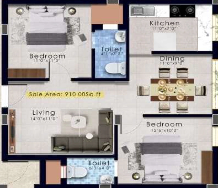 2 BHK Flat in Beaver Shankar Kripa in Saligramam, Chennai - Image 894257