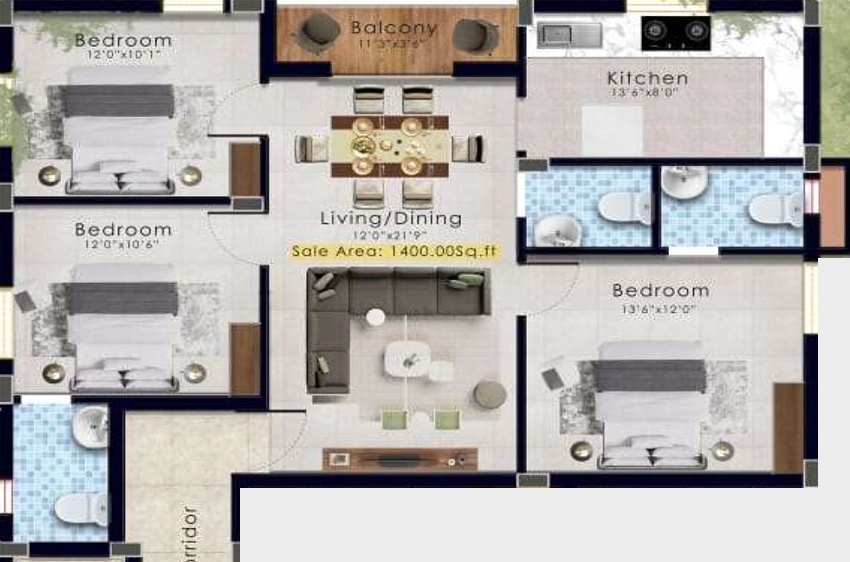 3 BHK Flat in Beaver Shankar Kripa in Saligramam, Chennai - Image 894258