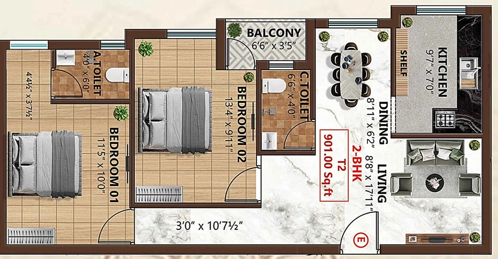 2 BHK Flat in JK Shenbagam Enclave in Chromepet, Chennai - Image 894264