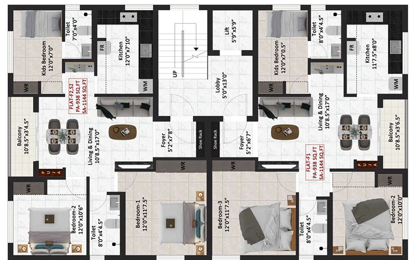 Floor Plan of JKB Grace in Virugambakkam, Chennai - Image 358946