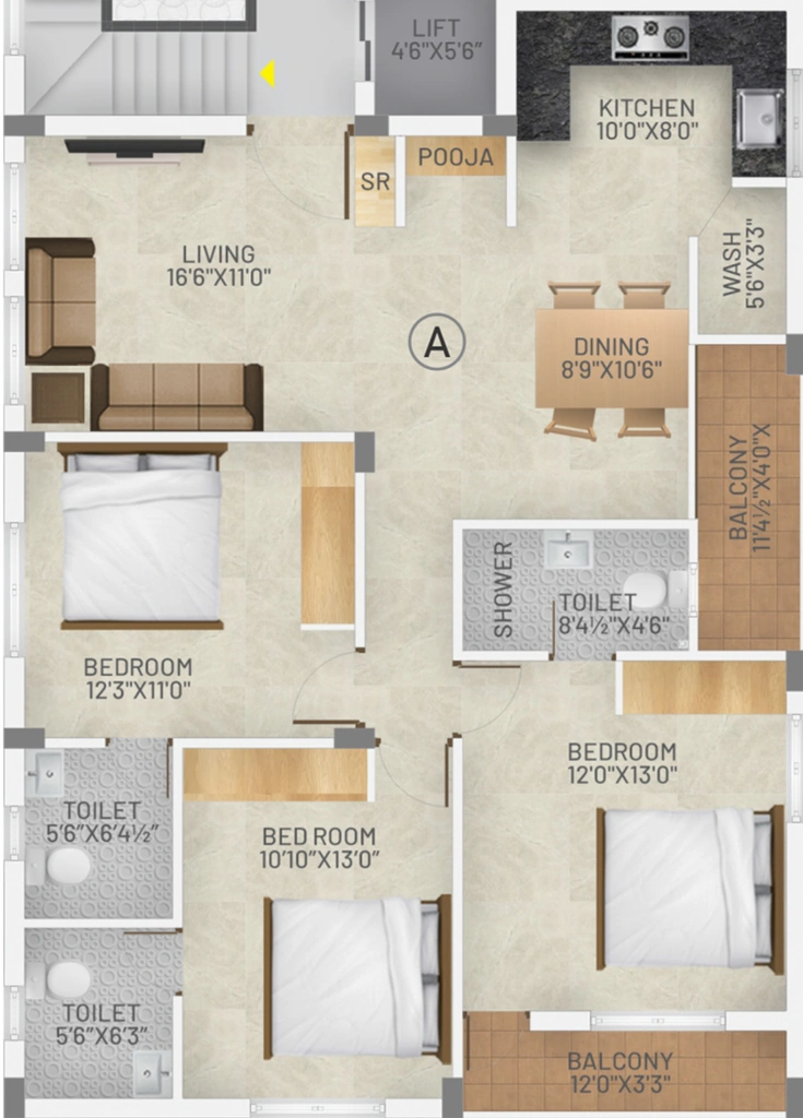 3 BHK Flat in Vijaya Sun Shine Apartment in Koyambedu, Chennai - Image 895979