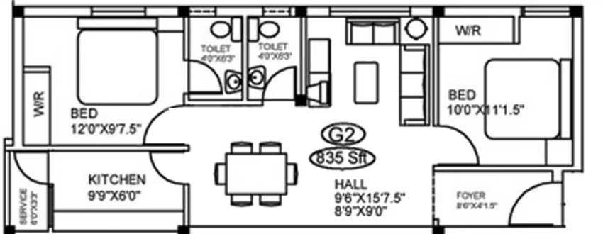 2 BHK Flat in Vinoth Venera in Nerkundram, Chennai - Image 897171