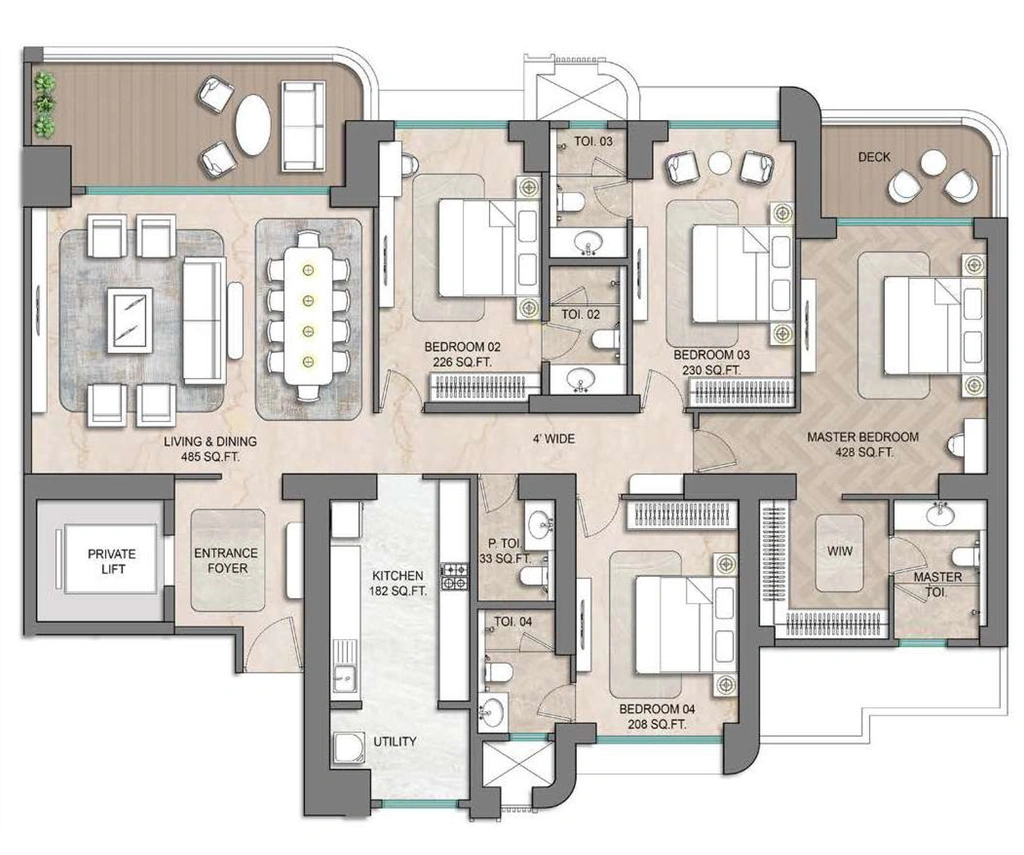 4 BHK Builder Floor in Lodha Aureus in Sewri West, Mumbai - Image 920684