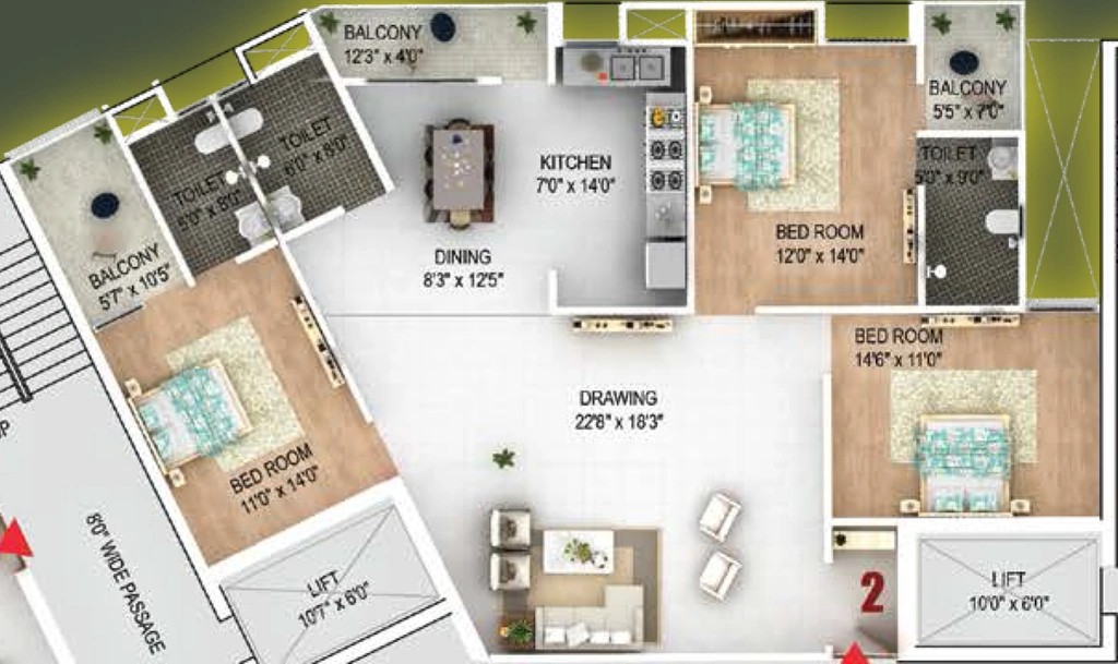 3 BHK Flat in ShriAaditya Shaurya Kunj in Pundag, Ranchi - Image 902484
