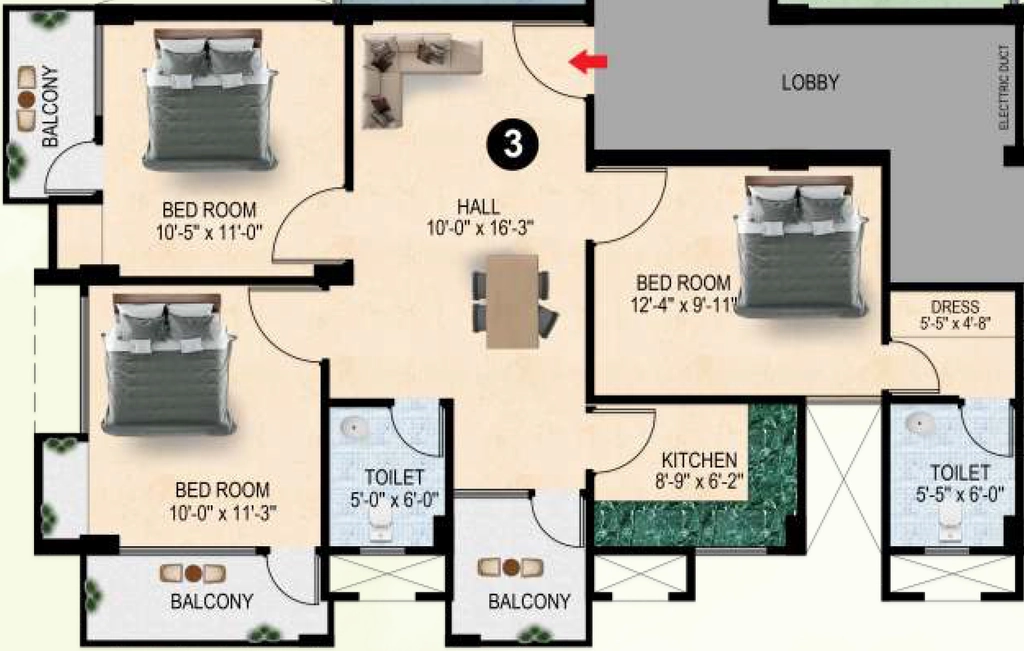 3 BHK Flat in Mansarovar Ambika Enclave in Pundag, Ranchi - Image 902538