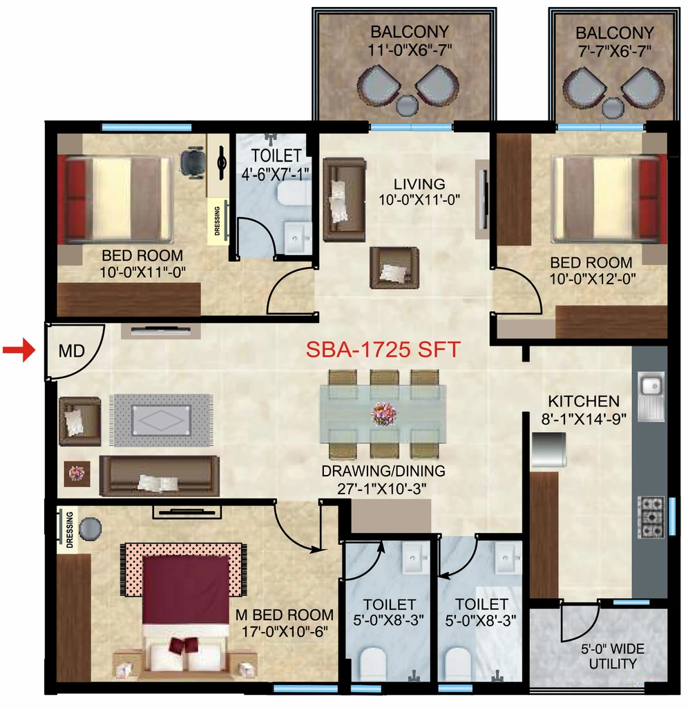 3 BHK Flat in Home Town Heights in Kowkoor, Hyderabad - Image 900441