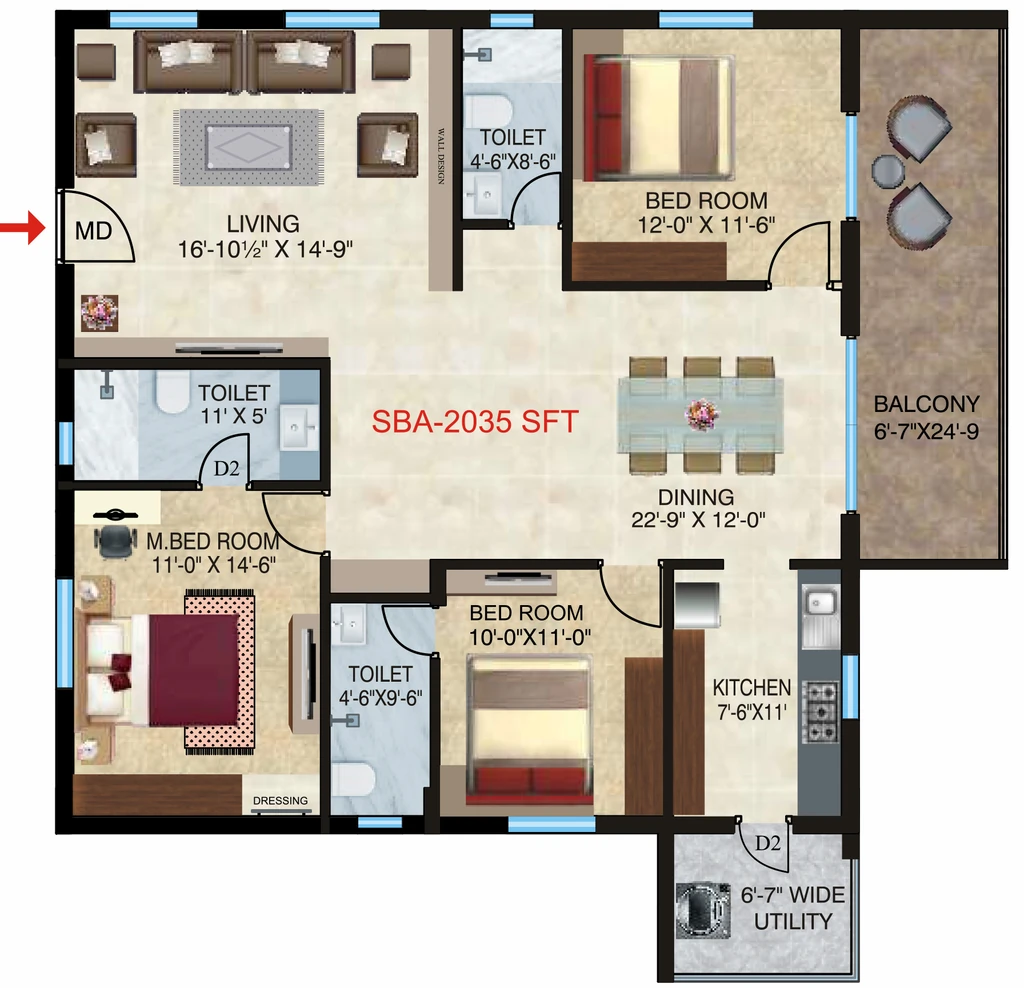 3 BHK Flat in Home Town Heights in Kowkoor, Hyderabad - Image 900442