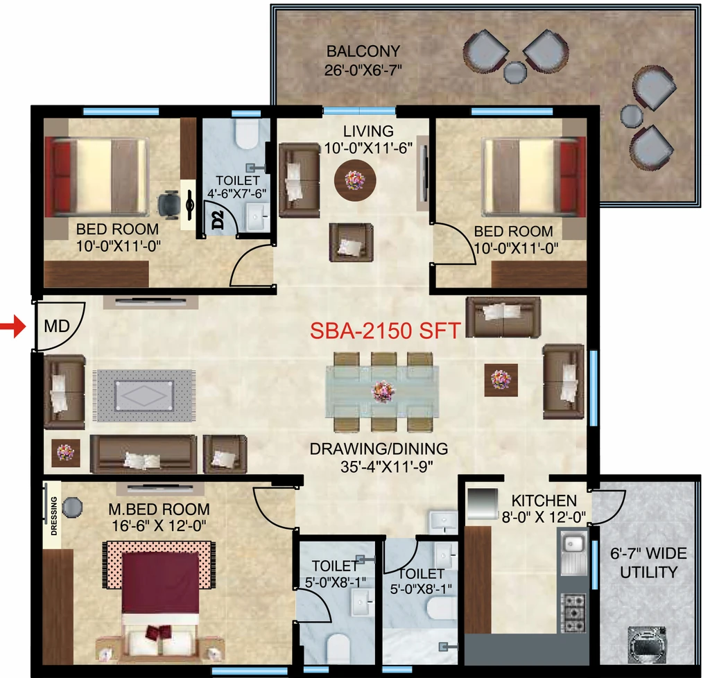 3 BHK Flat in Home Town Heights in Kowkoor, Hyderabad - Image 900443