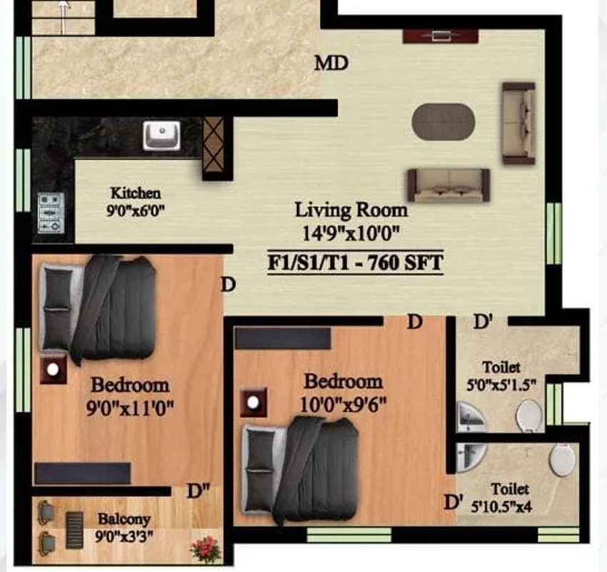 2 BHK Flat in Karthick Chitra in Kundrathur, Chennai - Image 901303
