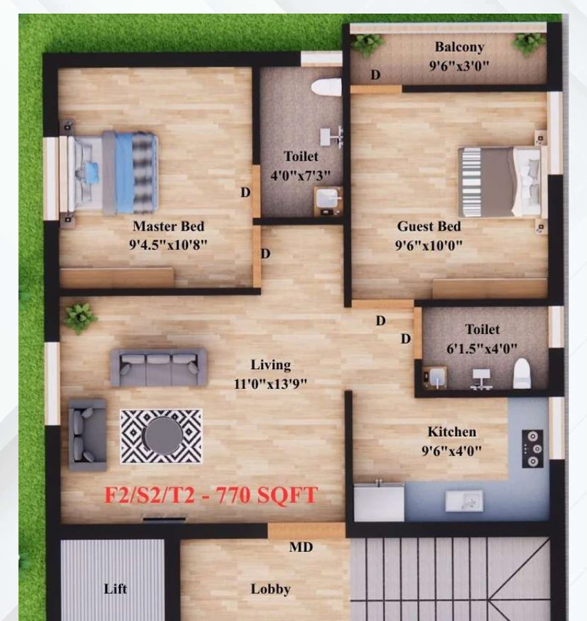 2 BHK Flat in Karthick Elate in Pammal, Chennai - Image 901318