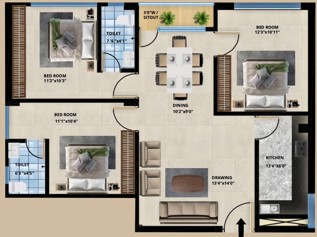 3 BHK Flat in Bishram Kaushalya Kutir in Namkum, Ranchi - Image 904370