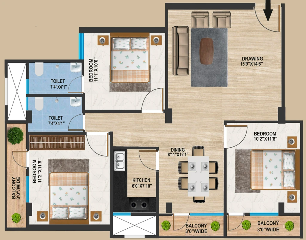 3 BHK Flat in Bishram Kaushalya Kutir in Namkum, Ranchi - Image 904371