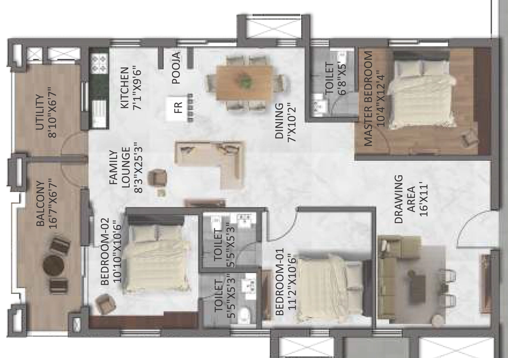 3 BHK Flat in Gangothri Prithvi Towers in Manikonda, Hyderabad - Image 903276