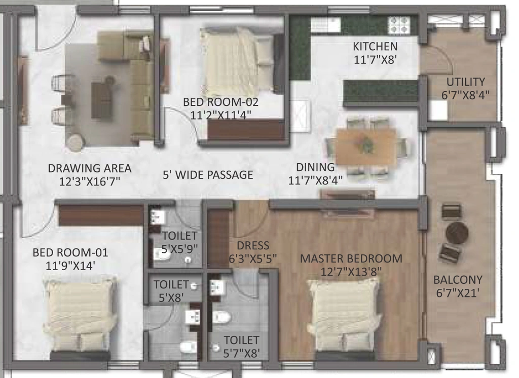 3 BHK Flat in Gangothri Prithvi Towers in Manikonda, Hyderabad - Image 903277