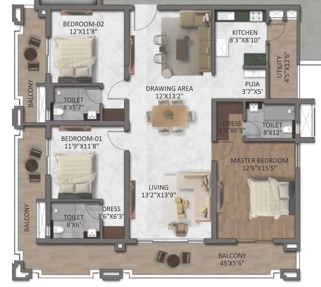 3 BHK Flat in Gangothri Prithvi Towers in Manikonda, Hyderabad - Image 903278