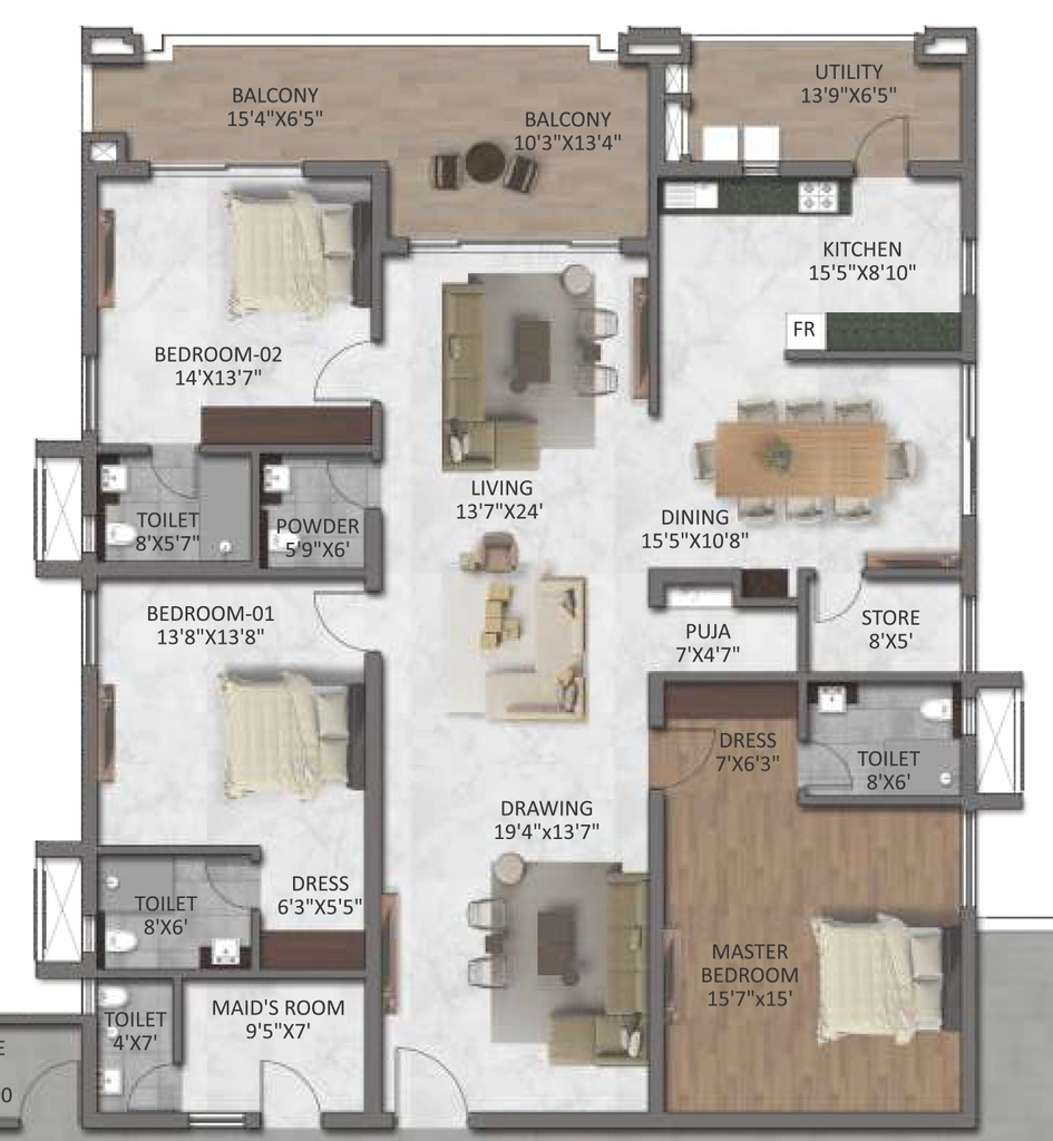 3 BHK Flat in Gangothri Prithvi Towers in Manikonda, Hyderabad - Image 903280