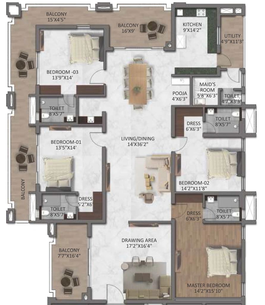 4 BHK Flat in Gangothri Prithvi Towers in Manikonda, Hyderabad - Image 903281