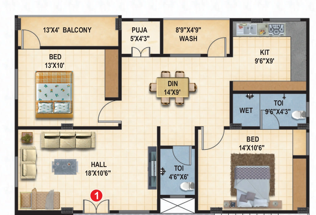 2 BHK Flat in Umas Bloom Park in Medachal, Hyderabad - Image 903327