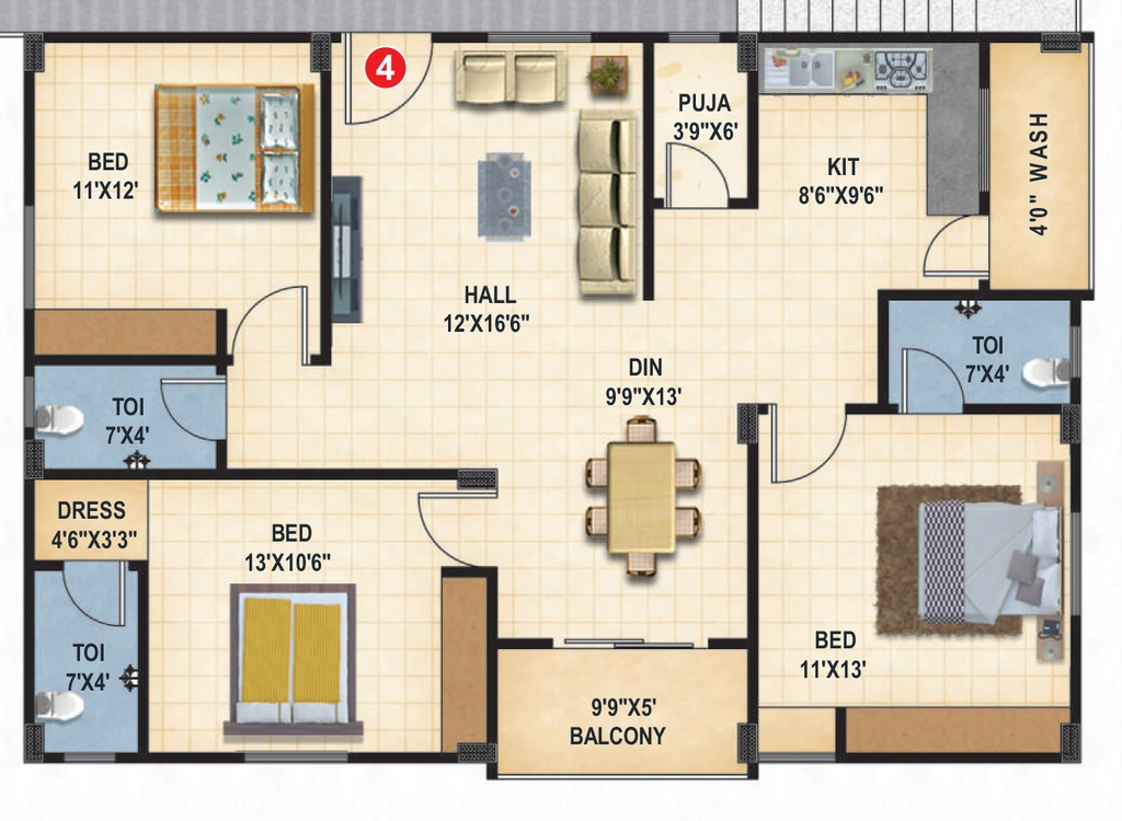 3 BHK Flat in Umas Bloom Park in Medachal, Hyderabad - Image 903328