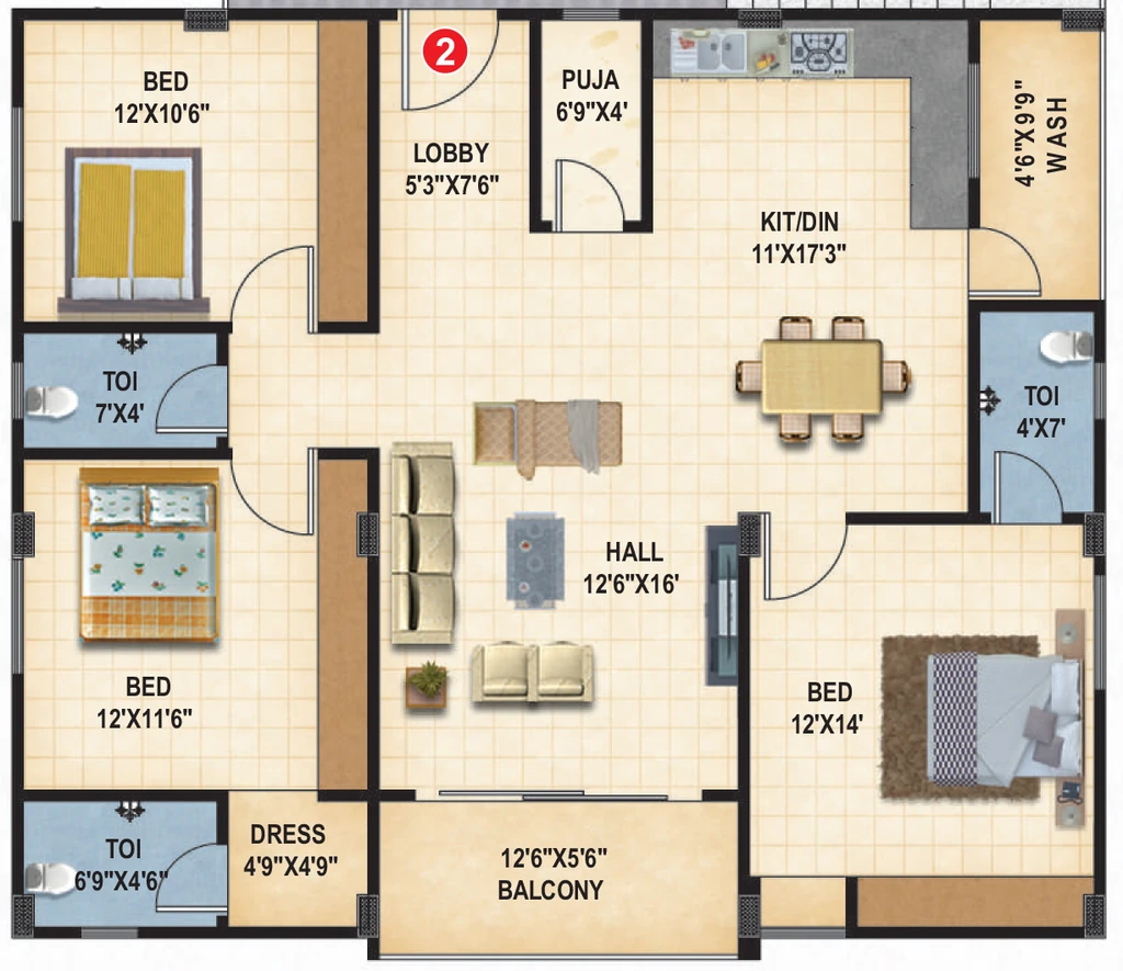 3 BHK Flat in Umas Bloom Park in Medachal, Hyderabad - Image 903329