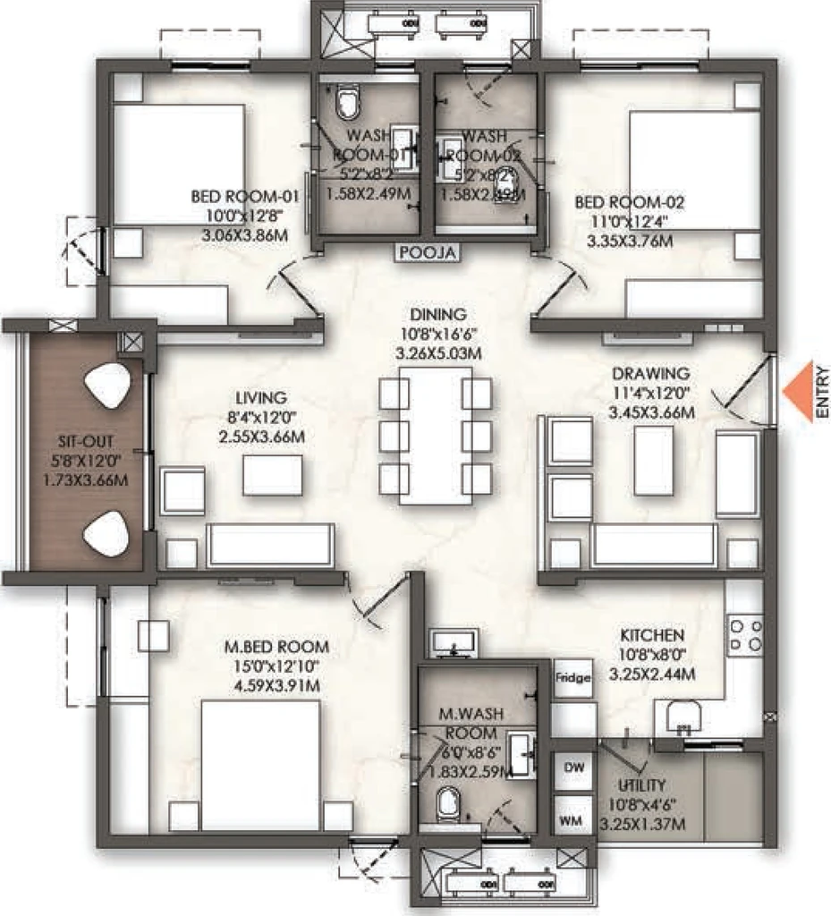 3 BHK Flat in Brigade Enclave in Moti Nagar, Hyderabad - Image 903127