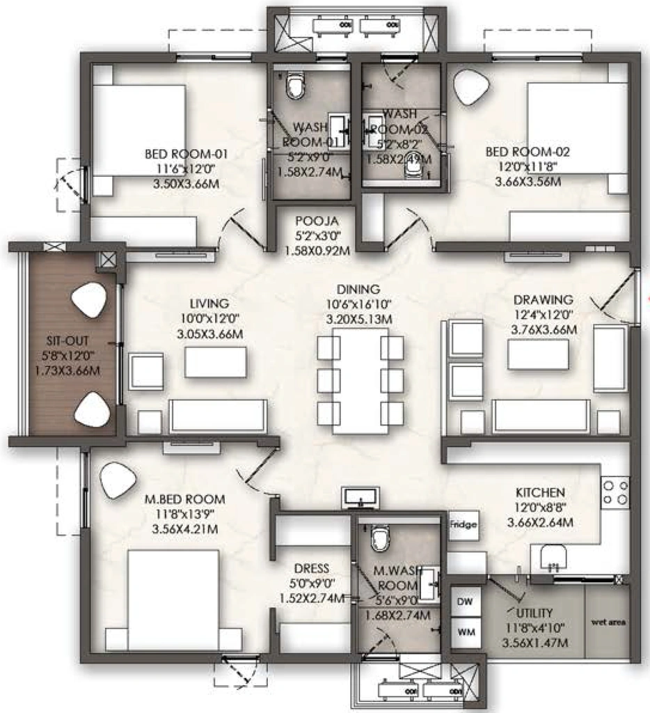 3 BHK Flat in Brigade Enclave in Moti Nagar, Hyderabad - Image 903128